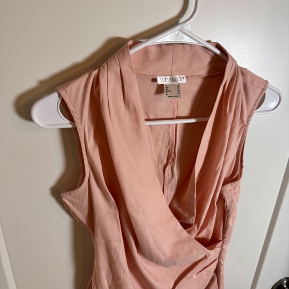 Venus Women Pink Sleeveless Asymmetrical Draped Wrap Top Size 6 - Picture 3 of 5